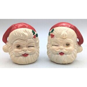 Vintage Winking Santa Salt And Pepper Shakers Japan READ